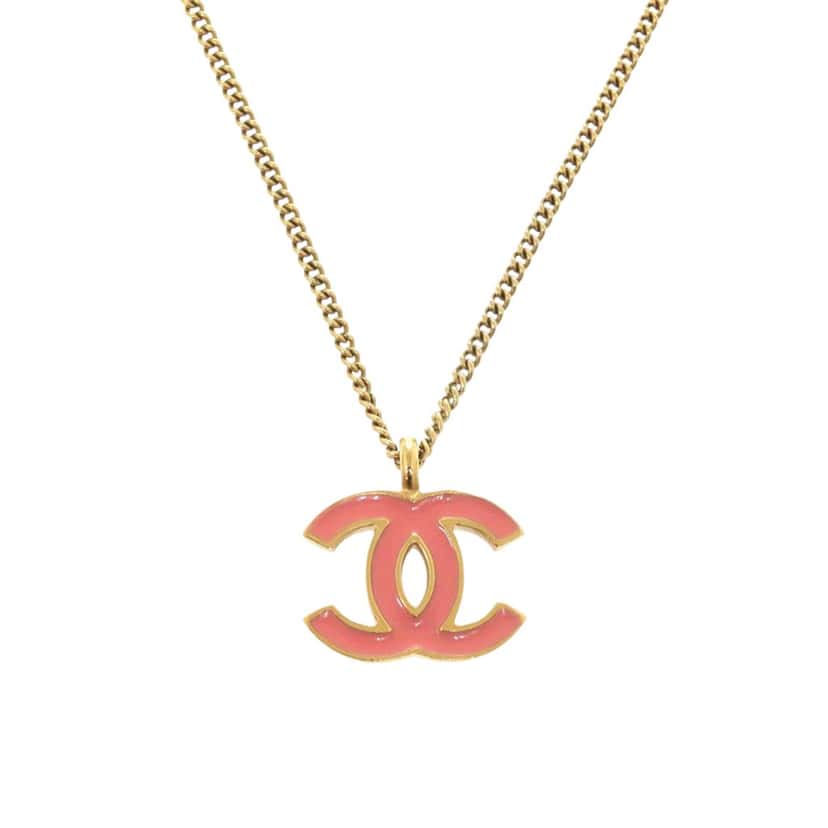 Chanel CC Gold Plated Enamel Pendant Necklace Gold Metal Very good condition - Front View