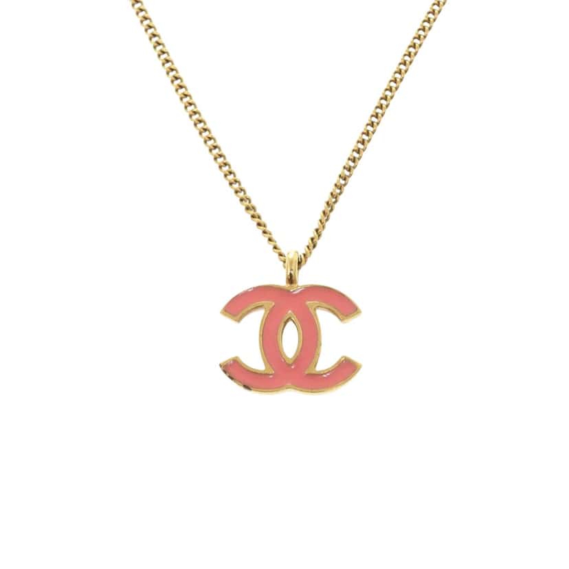 Chanel CC Gold Plated Enamel Pendant Necklace Gold Metal Very good condition - Back View
