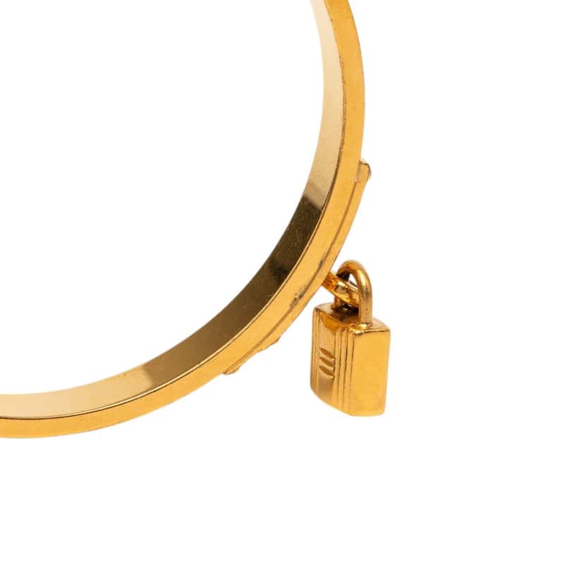 Hermès Gold Plated Courchevel Kelly Cadena Lock Bangle Bracelet Blue Leather Very good condition - Model View