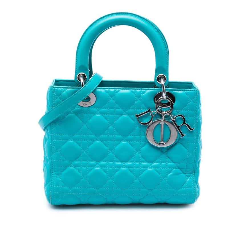 Dior Medium Lambskin Cannage Lady Dior Blue Leather Very good condition - Front View