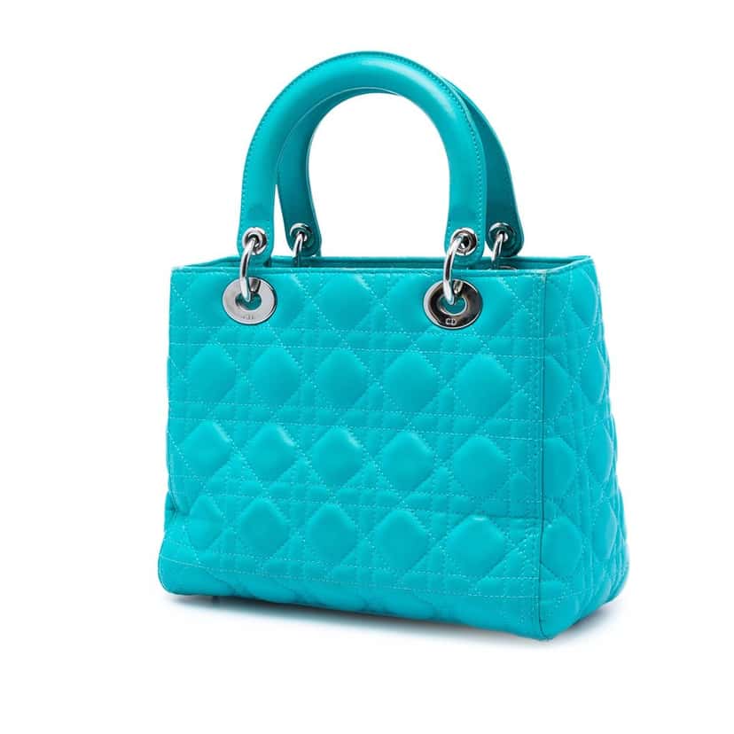 Dior Medium Lambskin Cannage Lady Dior Blue Leather Very good condition - Back View