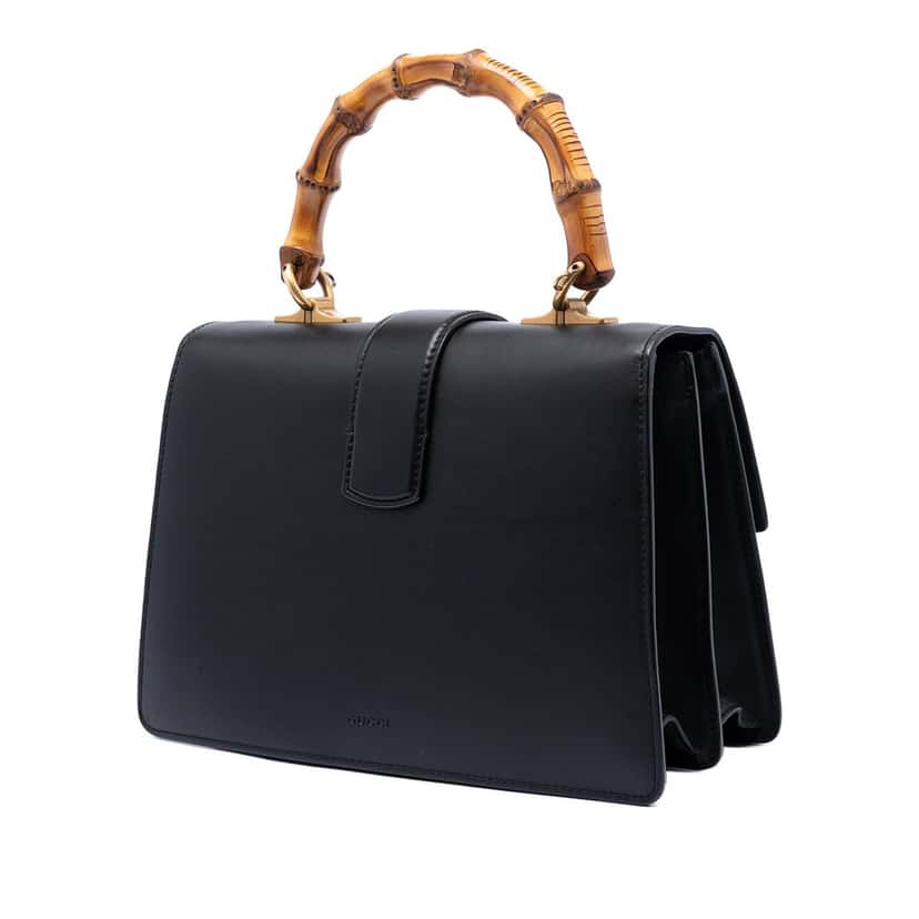 Gucci Medium Calfskin Bamboo Dionysus Web Satchel Black Leather Very good condition - Back View
