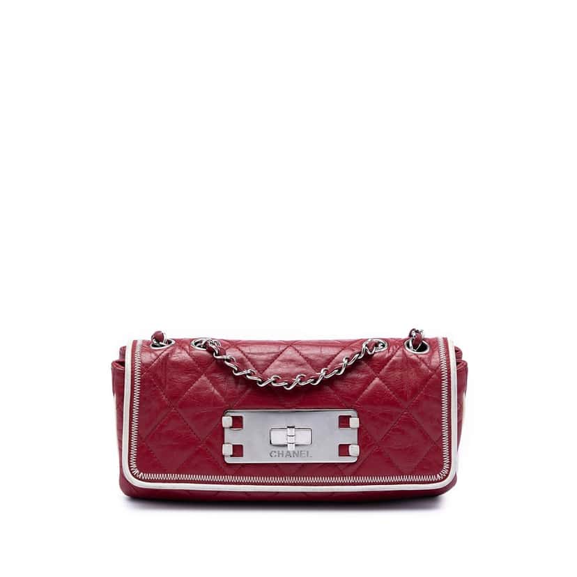 Chanel Quilted Aged Lambskin Reissue 2.55 East West Flap Red Leather Very good condition - Front View