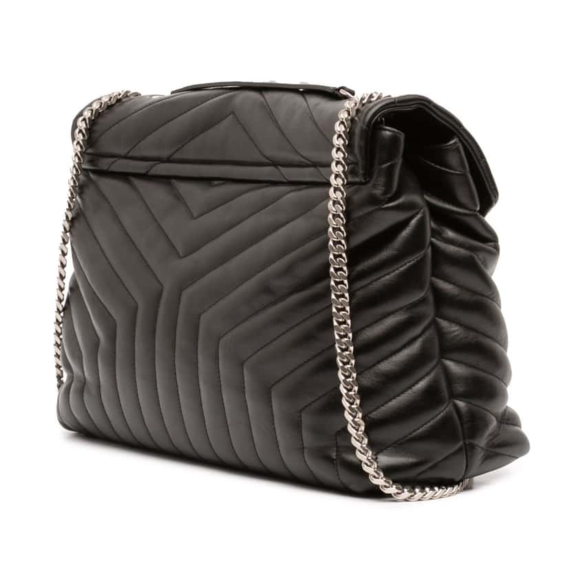 Saint Laurent Large Matelasse Calfskin Monogram LouLou Shoulder Bag Black Leather Very good condition - Back View