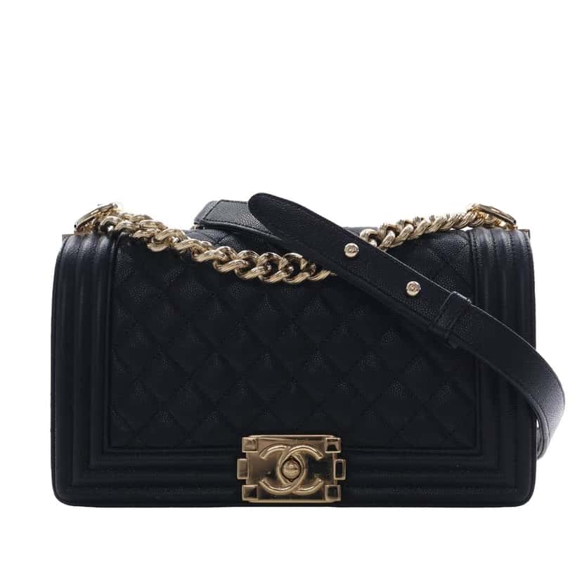 Chanel Old Medium Quilted Caviar Boy Flap Black Leather Very good condition - Front View