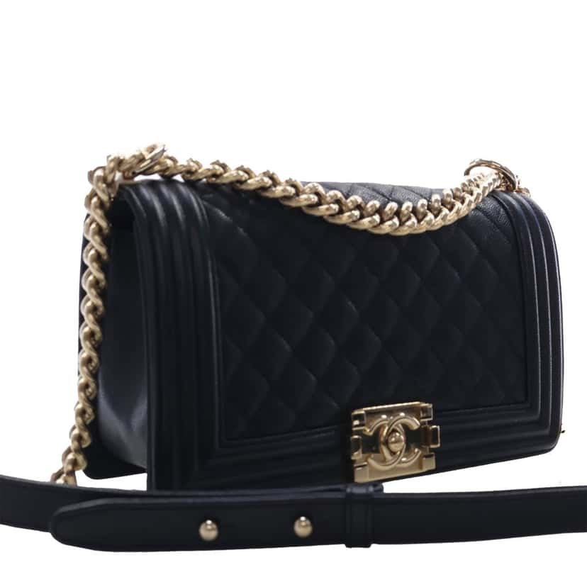 Chanel Old Medium Quilted Caviar Boy Flap Black Leather Very good condition - Back View