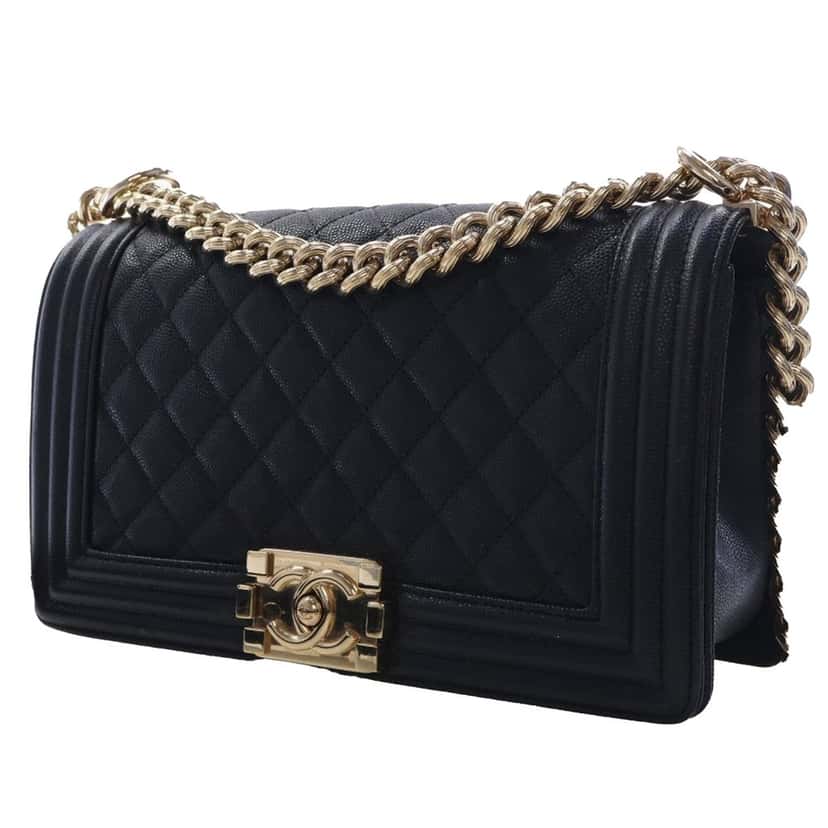 Chanel Old Medium Quilted Caviar Boy Flap Black Leather Very good condition - Inside View