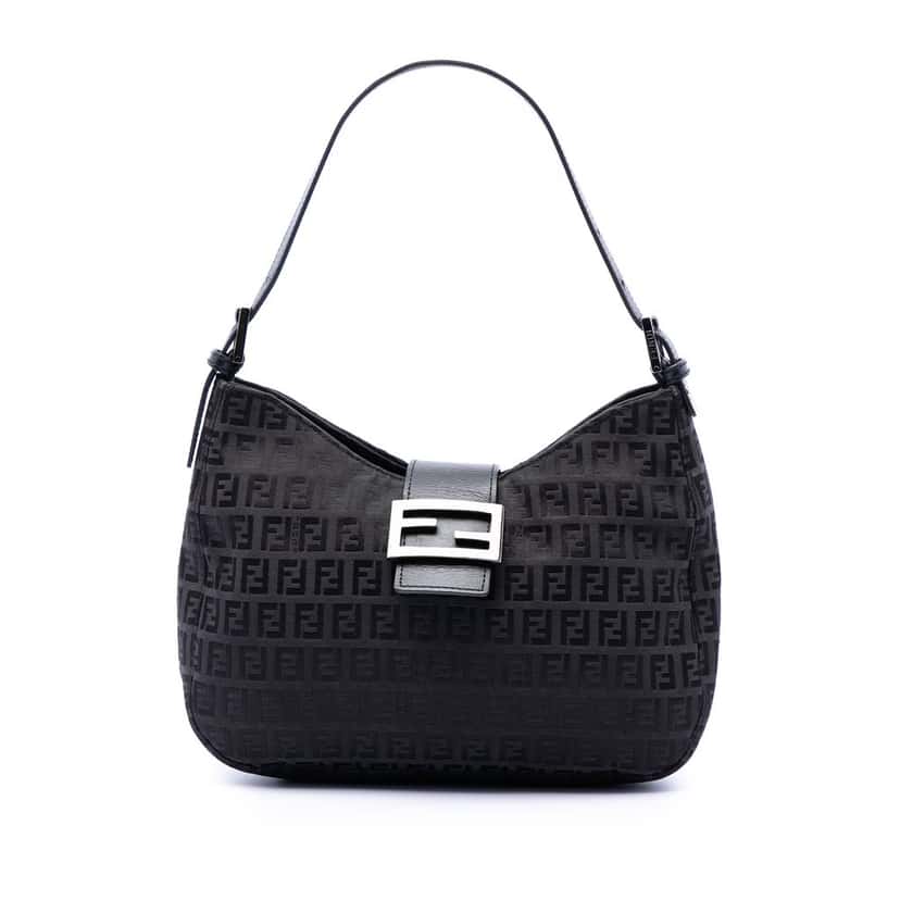 Fendi Zucchino Canvas Shoulder Bag Black Very good condition - Front View