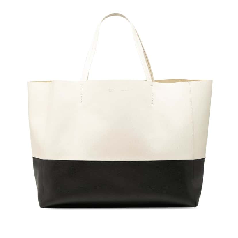 Celine Bicolor Calfskin Horizontal Cabas Tote White Leather Very good condition - Front View