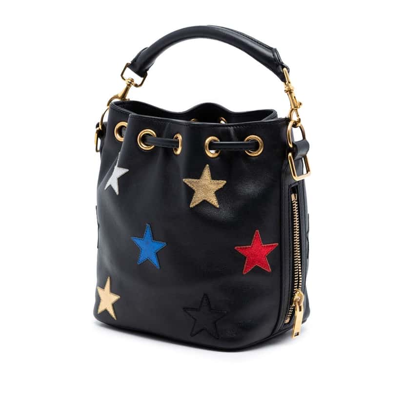 Saint Laurent Small Calfskin Star Patchwork Emmanuelle Bucket Bag Black Leather Very good condition - Back View