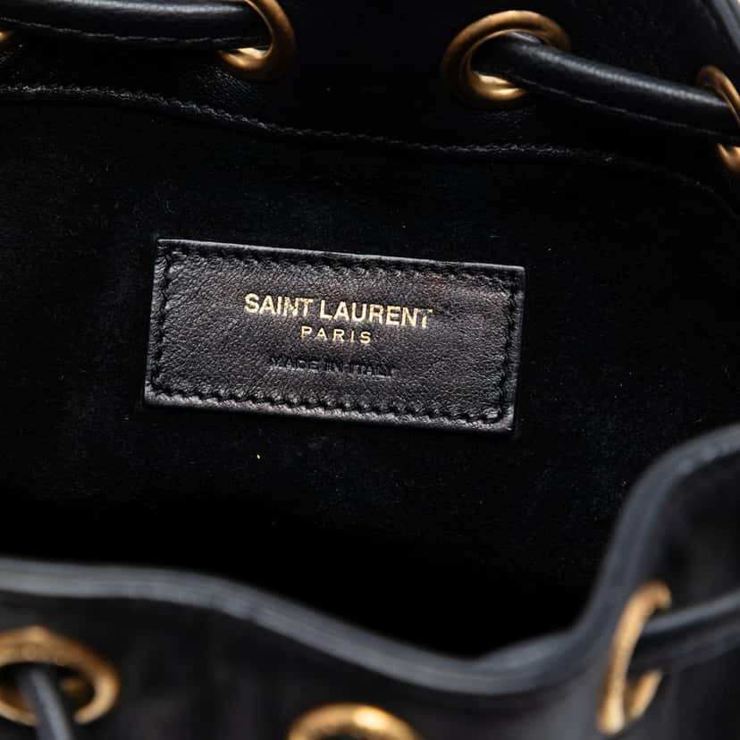 Saint Laurent Small Calfskin Star Patchwork Emmanuelle Bucket Bag Black Leather Very good condition - Box View