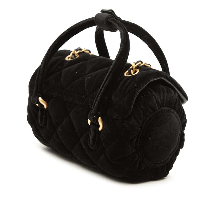 Chanel Mini Quilted Velvet Top Handle Flap Black Very good condition - Back View