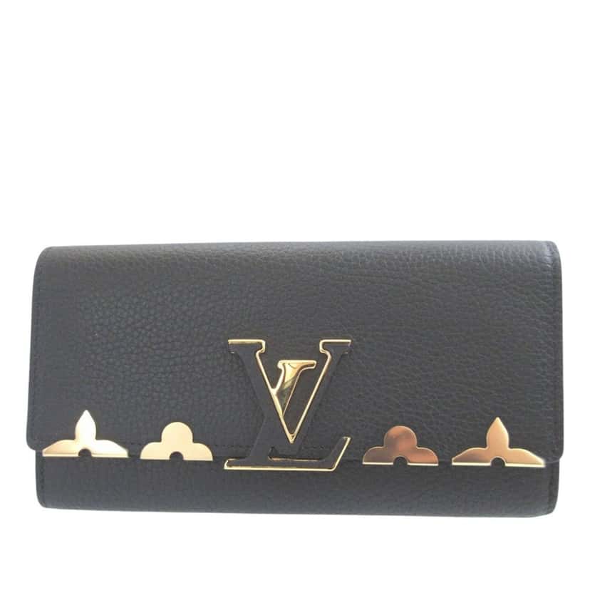 Louis Vuitton Taurillon Capucines Flower Long Wallet Black Leather Very good condition - Front View