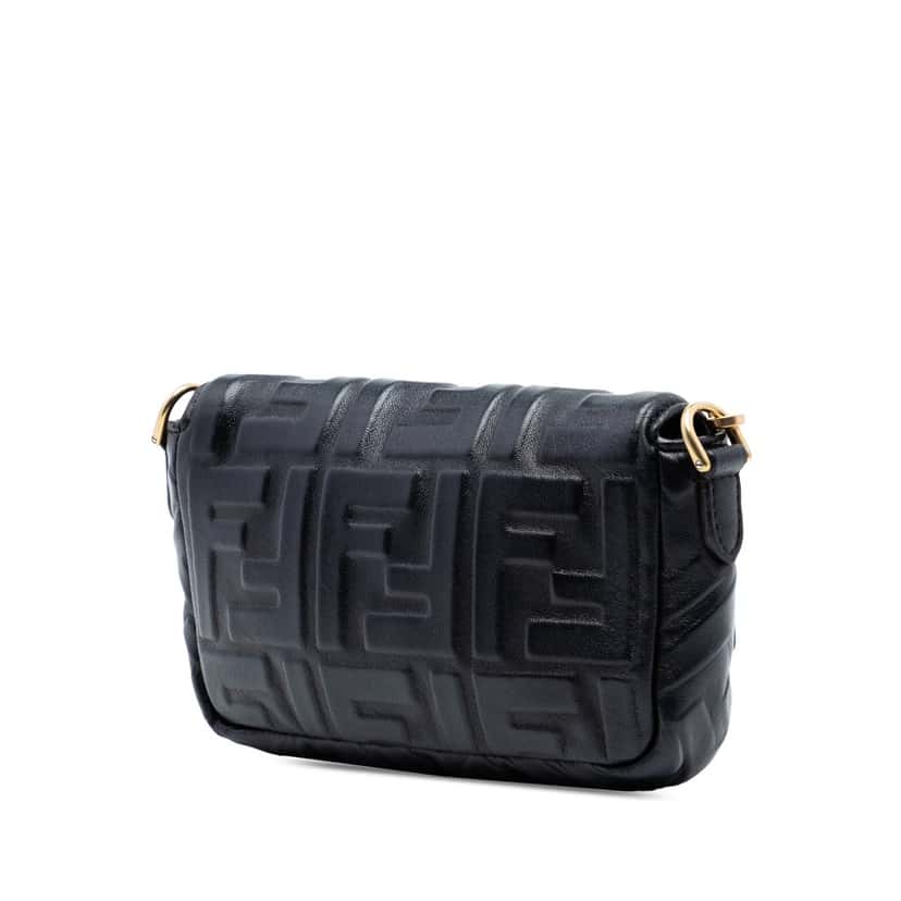 Fendi Mini Zucca Embossed Leather Baguette Satchel Black Leather Very good condition - Back View