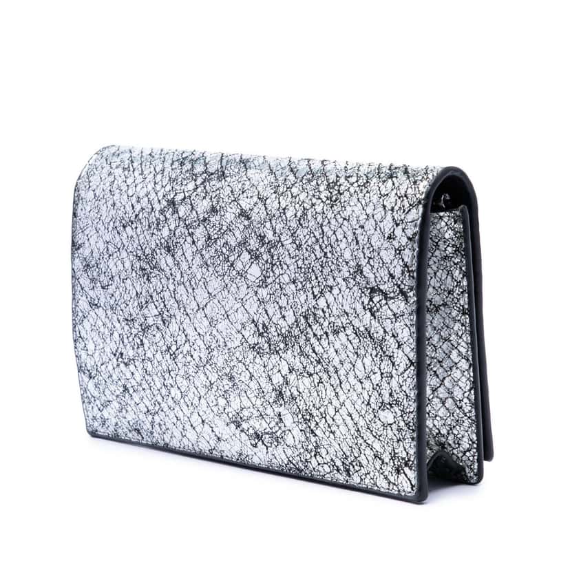 Saint Laurent Python Embossed Metallic Leather Classic Monogram Kate Tassel Wallet on Chain Silver Leather Very good condition - Back View