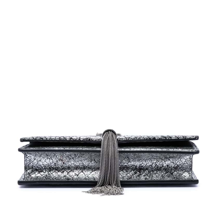 Saint Laurent Python Embossed Metallic Leather Classic Monogram Kate Tassel Wallet on Chain Silver Leather Very good condition - Inside View