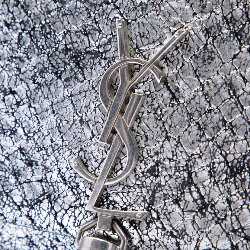 Saint Laurent Python Embossed Metallic Leather Classic Monogram Kate Tassel Wallet on Chain Silver Leather Very good condition - Box View