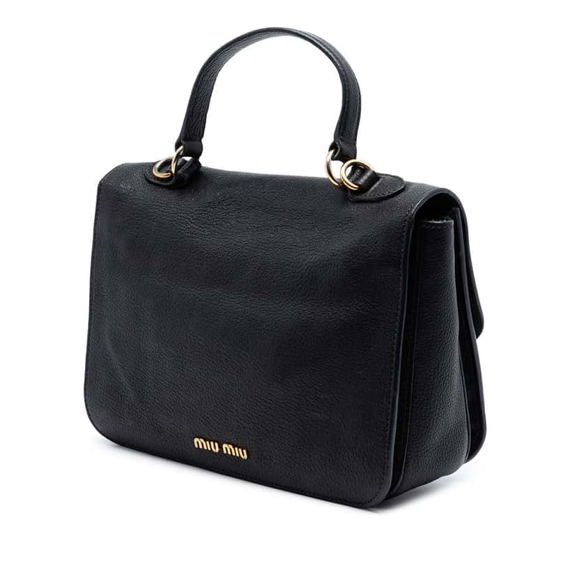 Miu Miu Goatskin Madras Flap Satchel Black Leather Very good condition - Back View