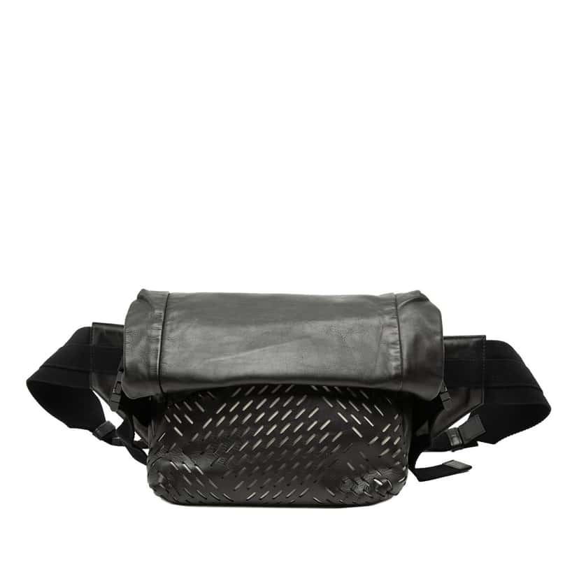 Bottega Veneta Perforated Leather Belt Bag Black Leather Very good condition - Front View