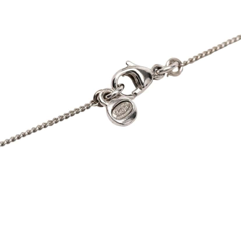Chanel CC Brass Strass Clover Pendant Necklace Silver Metal Very good condition - Model View