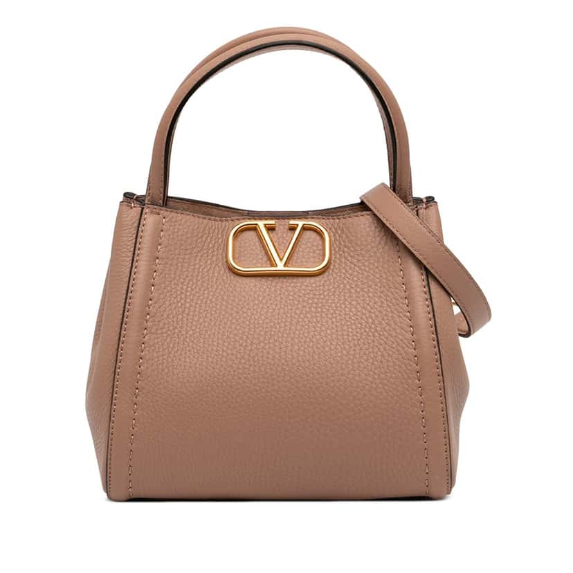 Valentino Small Grainy Calfskin Alltime Satchel Brown Leather Very good condition - Front View