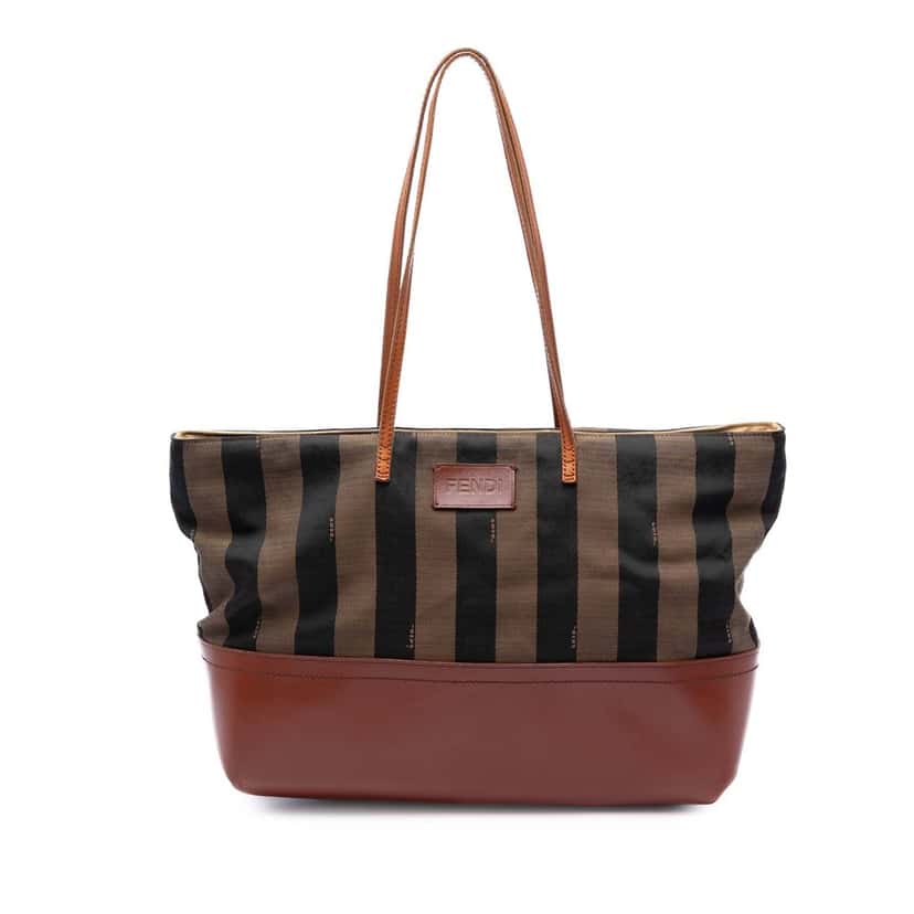 Fendi Medium Pequin Canvas Roll Tote Brown Good condition - Front View