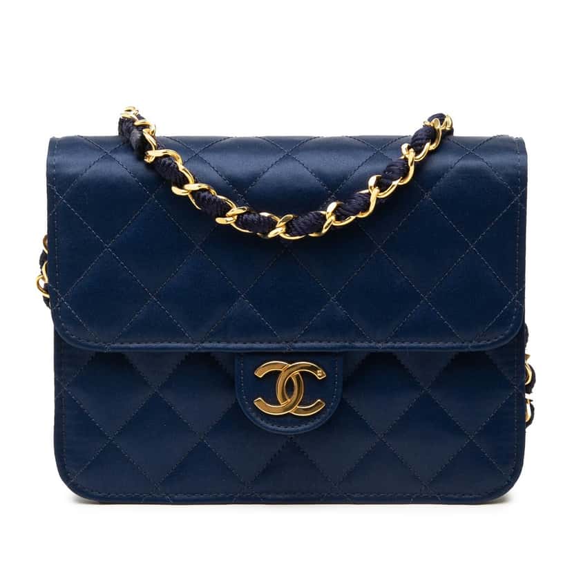 Chanel Mini Square Quilted Satin Single Flap Blue Very good condition - Front View