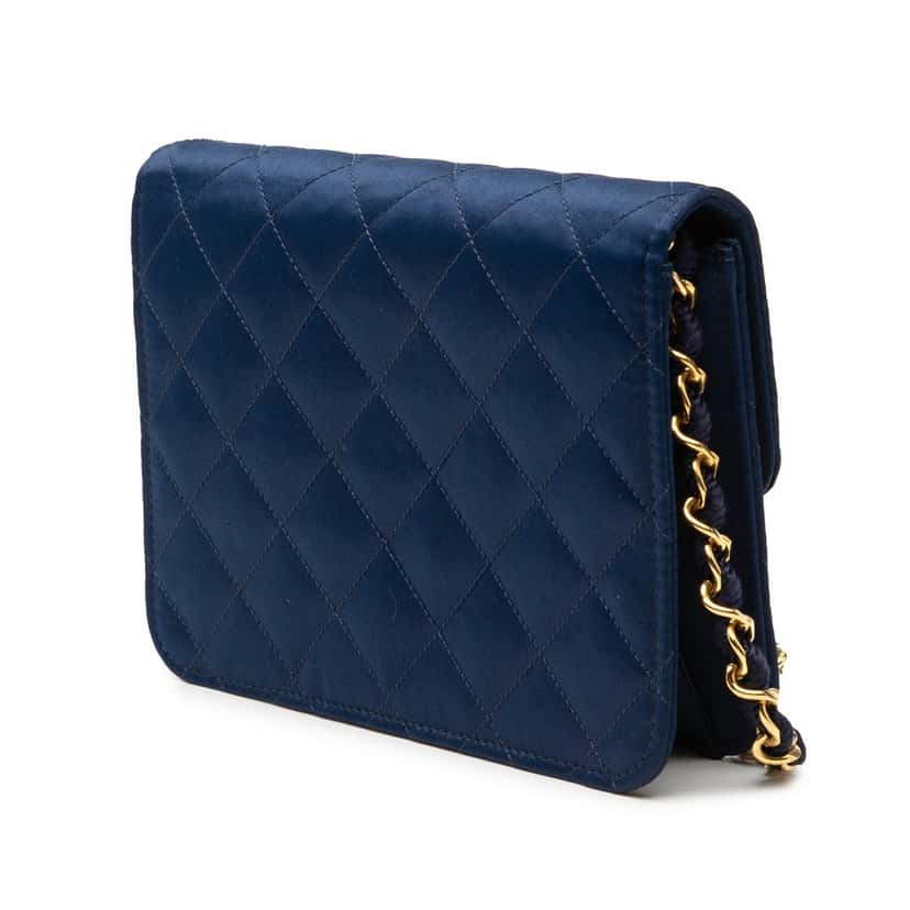 Chanel Mini Square Quilted Satin Single Flap Blue Very good condition - Back View