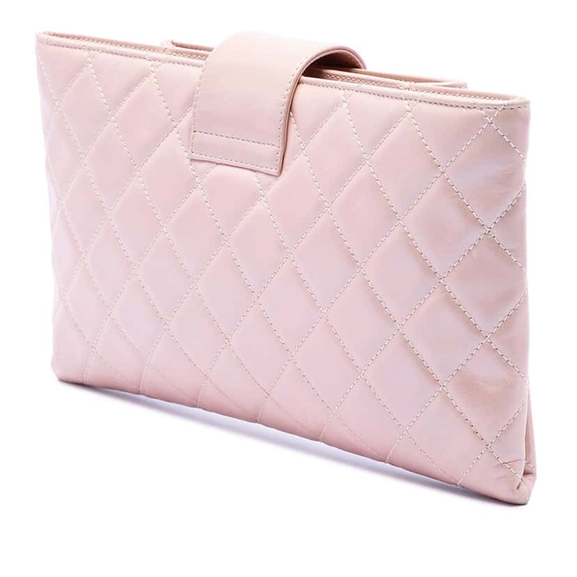 Chanel Quilted Glazed Calfskin Coco Pleats Clutch Pink Leather Very good condition - Back View
