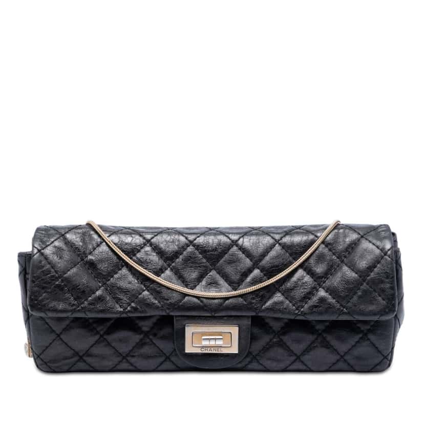 Chanel Quilted Glazed Calfskin Reissue 2.55 East West Flap Black Leather Very good condition - Front View