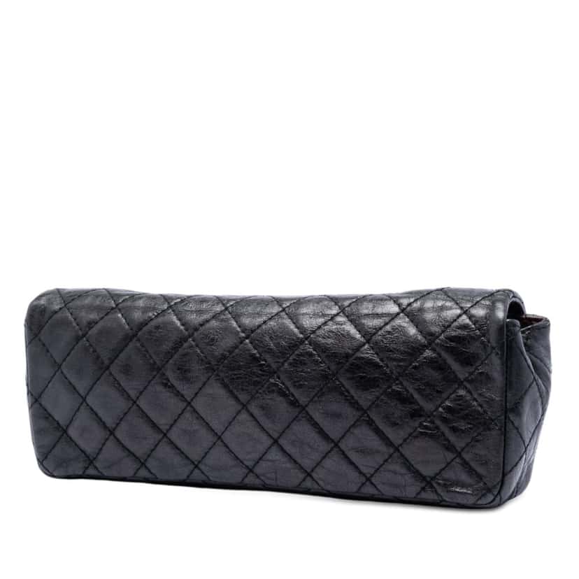 Chanel Quilted Glazed Calfskin Reissue 2.55 East West Flap Black Leather Very good condition - Back View
