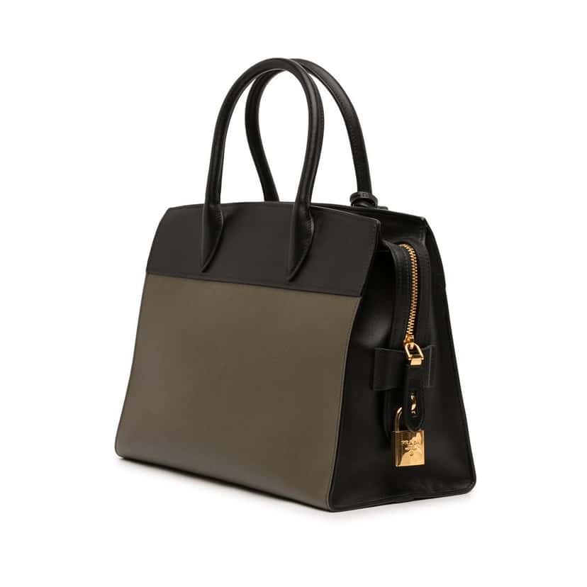 Prada Saffiano And City Calf Esplanade Satchel Green Leather Very good condition - Back View