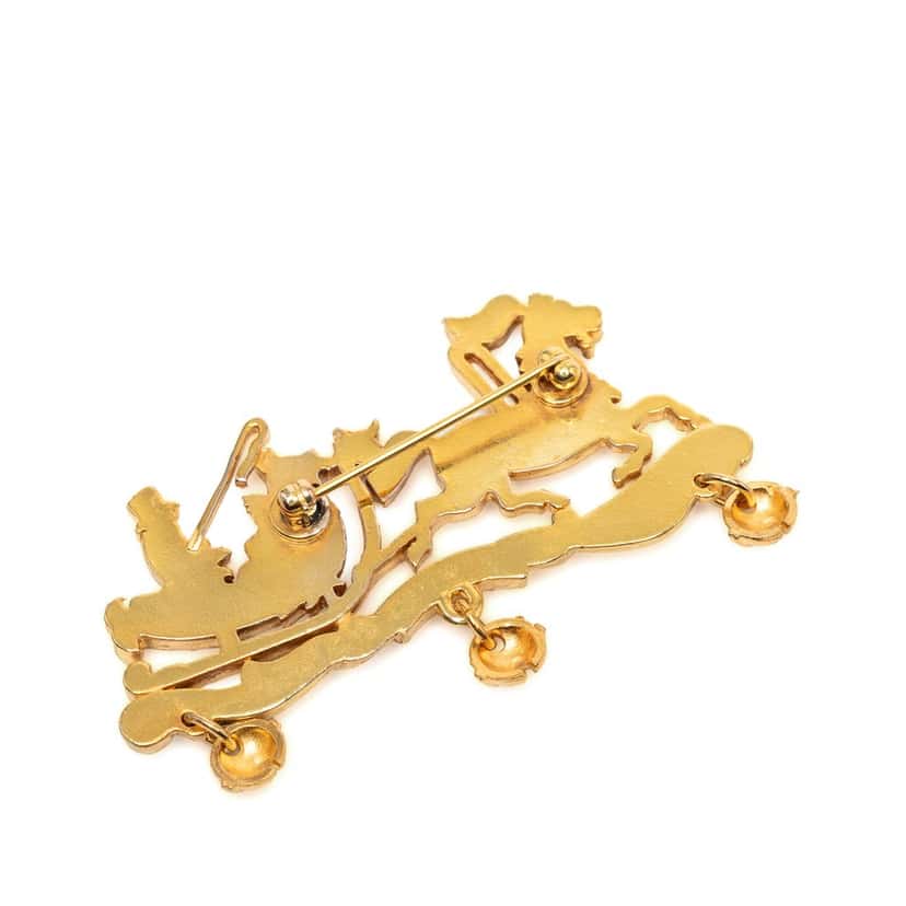 Hermès Gold Plated and Enamel Christmas Carriage Brooch Gold Metal Very good condition - Back View
