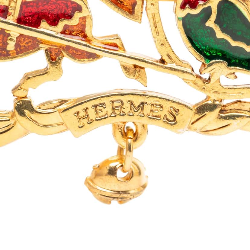 Hermès Gold Plated and Enamel Christmas Carriage Brooch Gold Metal Very good condition - Inside View