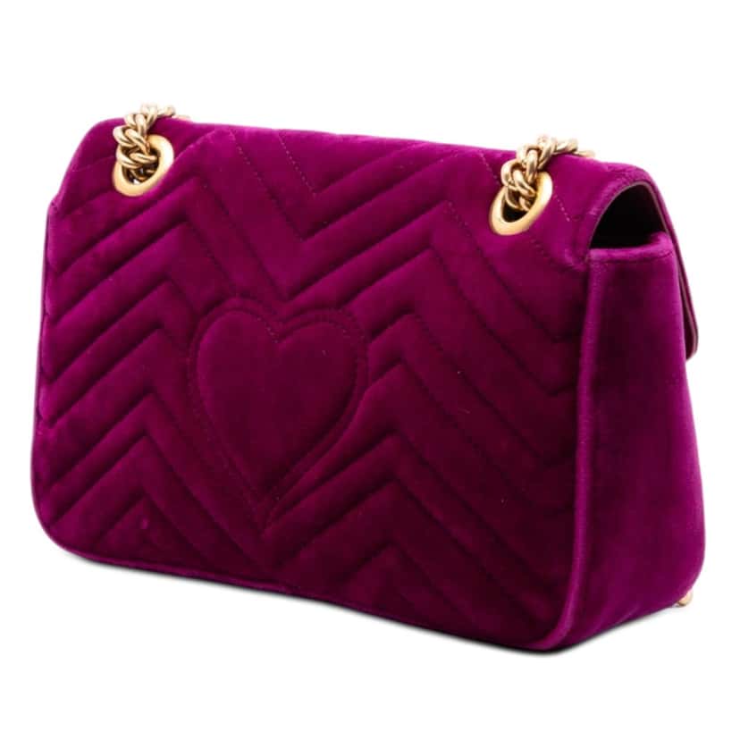 Gucci Medium GG Marmont Matelasse Velvet Shoulder Bag Purple Very good condition - Back View