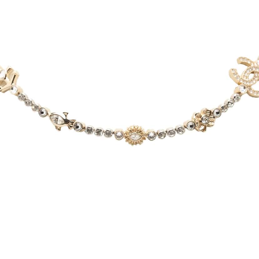 Chanel CC Gold Plated and Brass Strass Charm Necklace Gold Metal Very good condition - Front View