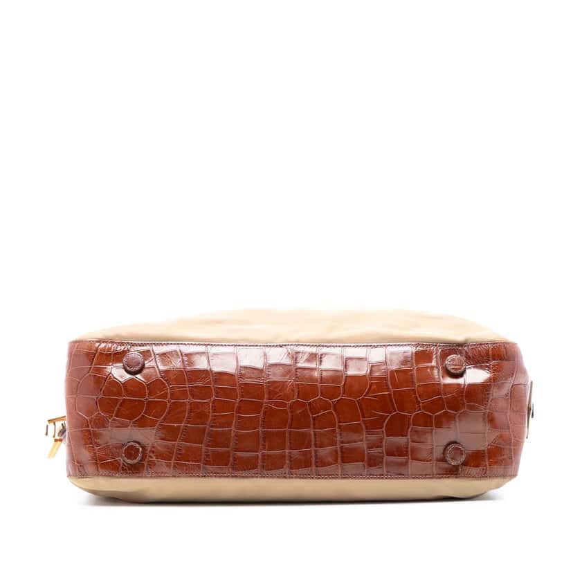 Prada Croc Embossed Leather Trimmed Tessuto Shoulder Bag Beige Very good condition - Inside View