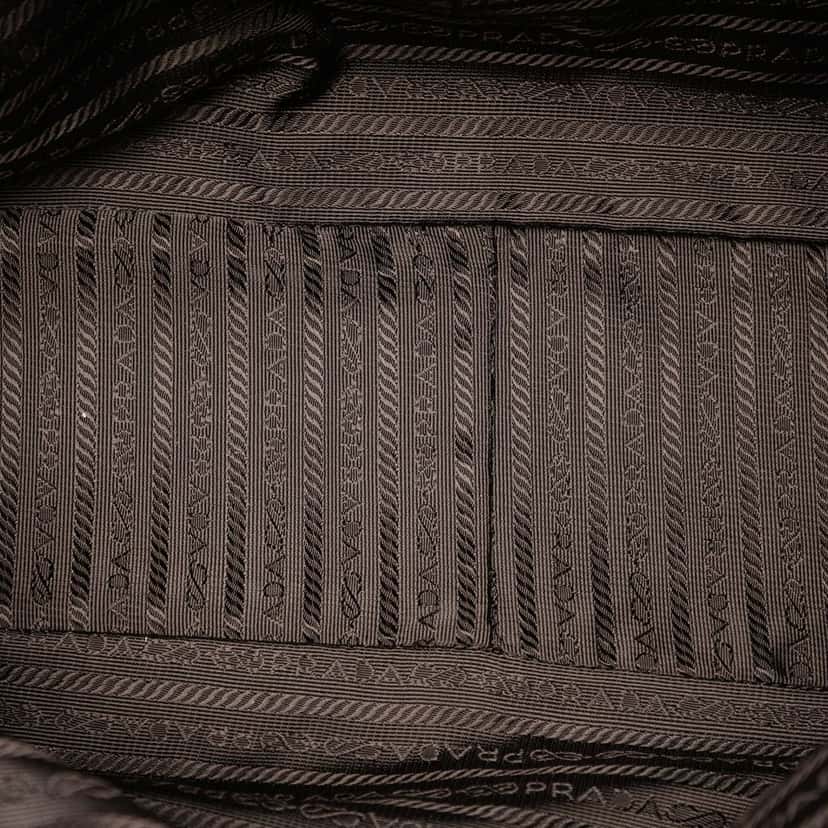 Prada Croc Embossed Leather Trimmed Tessuto Shoulder Bag Beige Very good condition - Model View