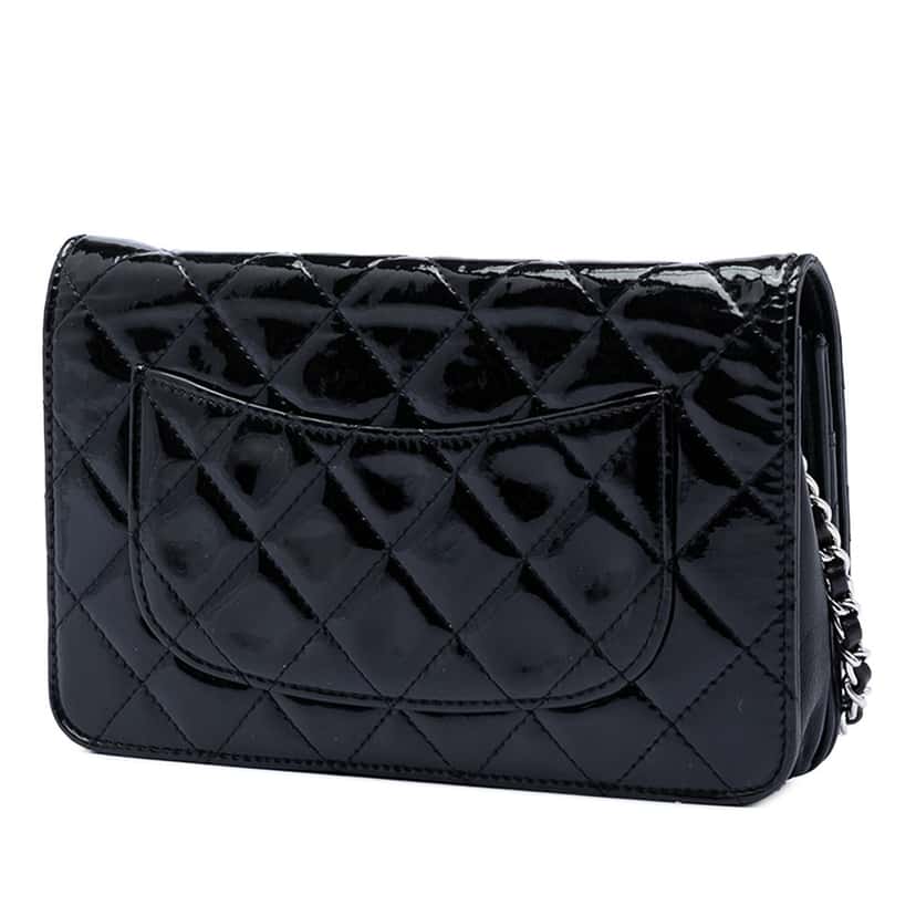 Chanel CC Quilted Patent Wallet On Chain Black Leather Very good condition - Back View