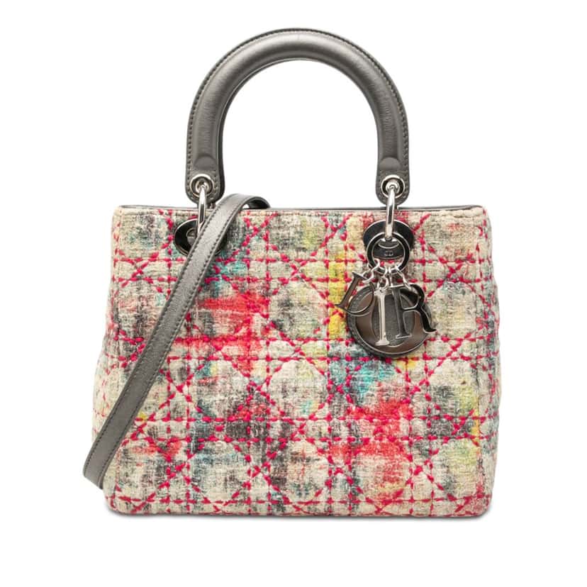 Dior Medium Multicolor Tweed Cannage Lady Dior Beige Very good condition - Front View