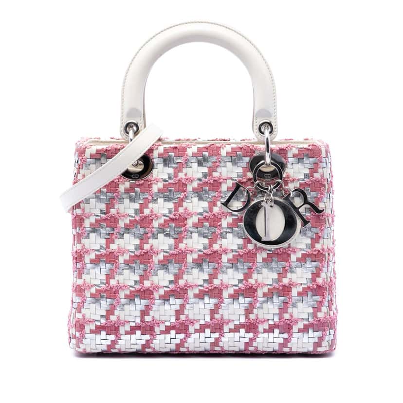 Dior Medium Lambskin And Tweed Lady Dior Pink Leather Very good condition - Front View