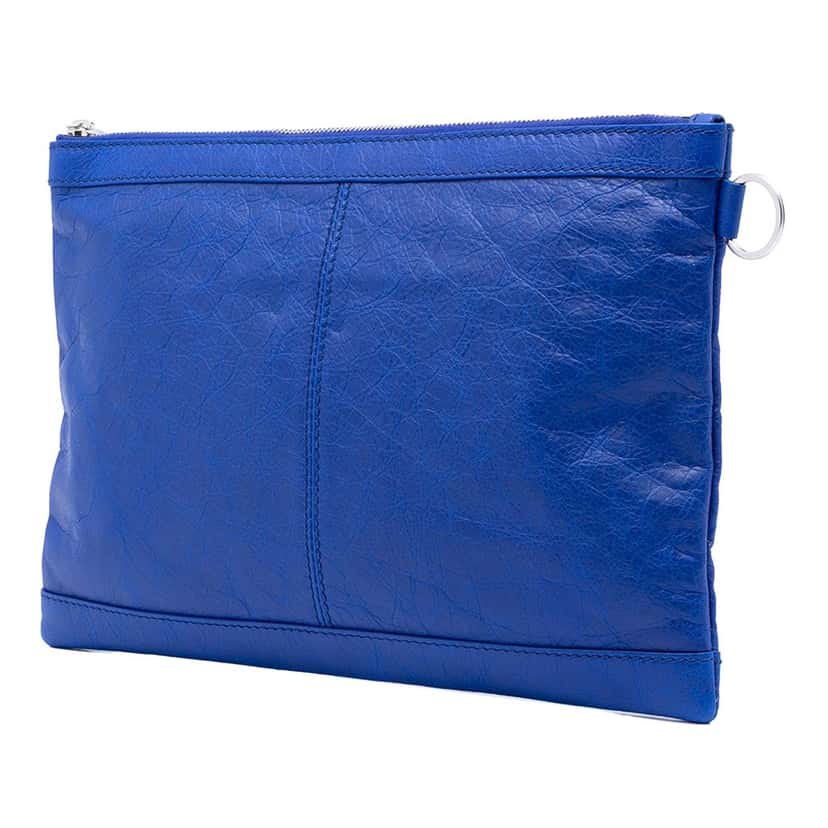 Balenciaga Lambskin Motocross Classic Clip M Clutch Blue Leather Very good condition - Back View
