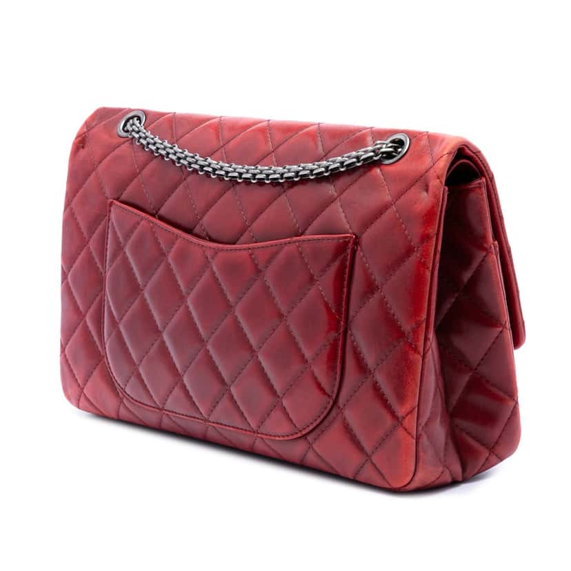 Chanel Quilted Lambskin Reissue 2.55 Double Flap 227 Red Leather Very good condition - Back View