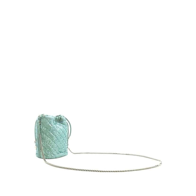 Gucci Small GG Marmont Sequined Diagonal Leather Matelasse Bucket Bag Green Leather Very good condition - Back View