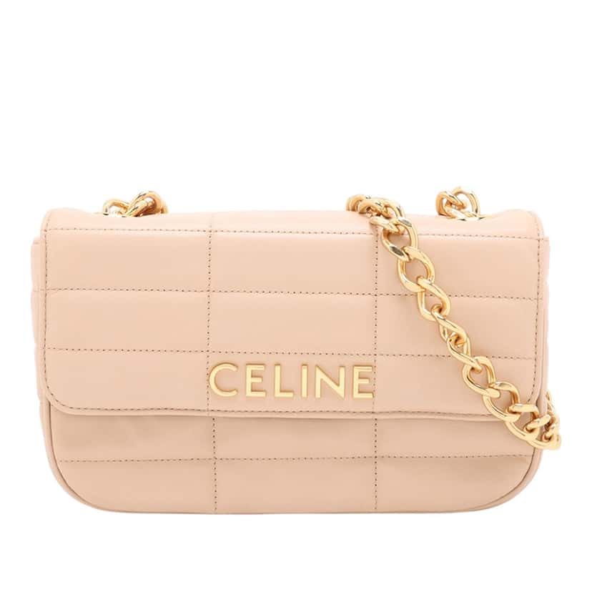 Celine Matelasse Goatskin Monochrome Chain Shoulder Bag Brown Leather Very good condition - Front View