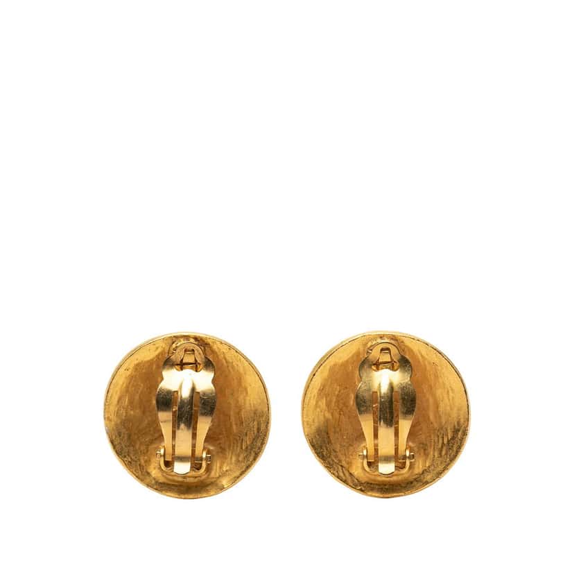 Chanel CC Gold Plated Grapevine Round Clip On Earrings Gold Metal Very good condition - Back View