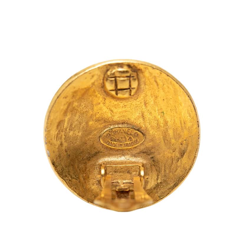 Chanel CC Gold Plated Grapevine Round Clip On Earrings Gold Metal Very good condition - Inside View