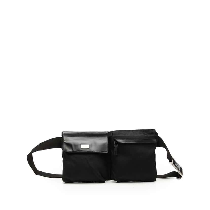 Gucci Nylon Double Pocket Belt Bag Black Very good condition - Front View