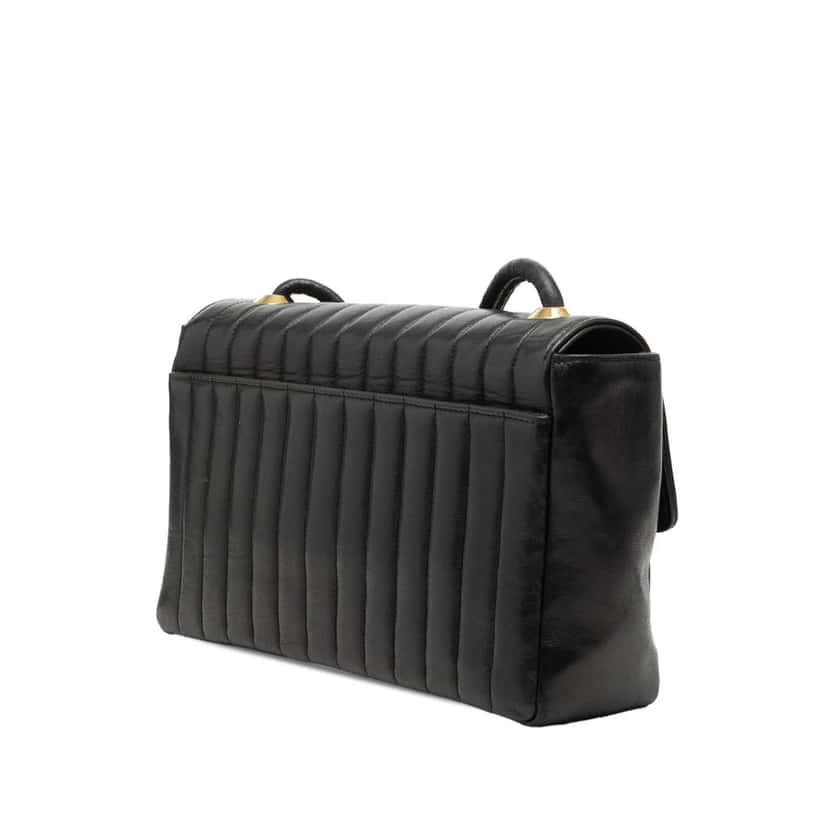 Chanel Medium Vertical Quilted Lambskin Single Flap Black Leather Good condition - Back View