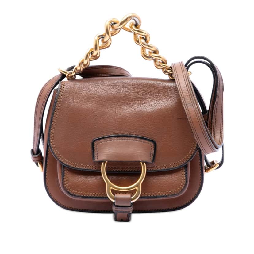 Miu Miu Mini Goatskin Madras Dahlia Satchel Brown Leather Very good condition - Front View